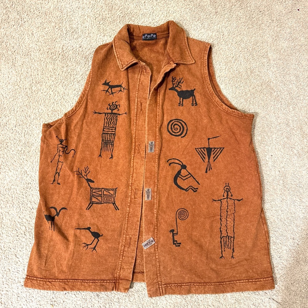 Vintage 90's Garnet Bartlett Bfofo Vest Womens Medium Brown Tribal Art Southwest
